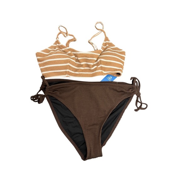 NWT Cupshe 2-Piece Waffle Knit Bikini Set – Size Large Brown and White Stripe - Picture 2 of 12